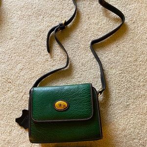 Small boxy green leather cross body purse